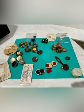 Bundle Vintage Assorted buttons of variety materials plastic brass gold plated